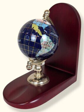 Large Lapis Lazuli Semi-Precious Stone Globe on Wood Base
